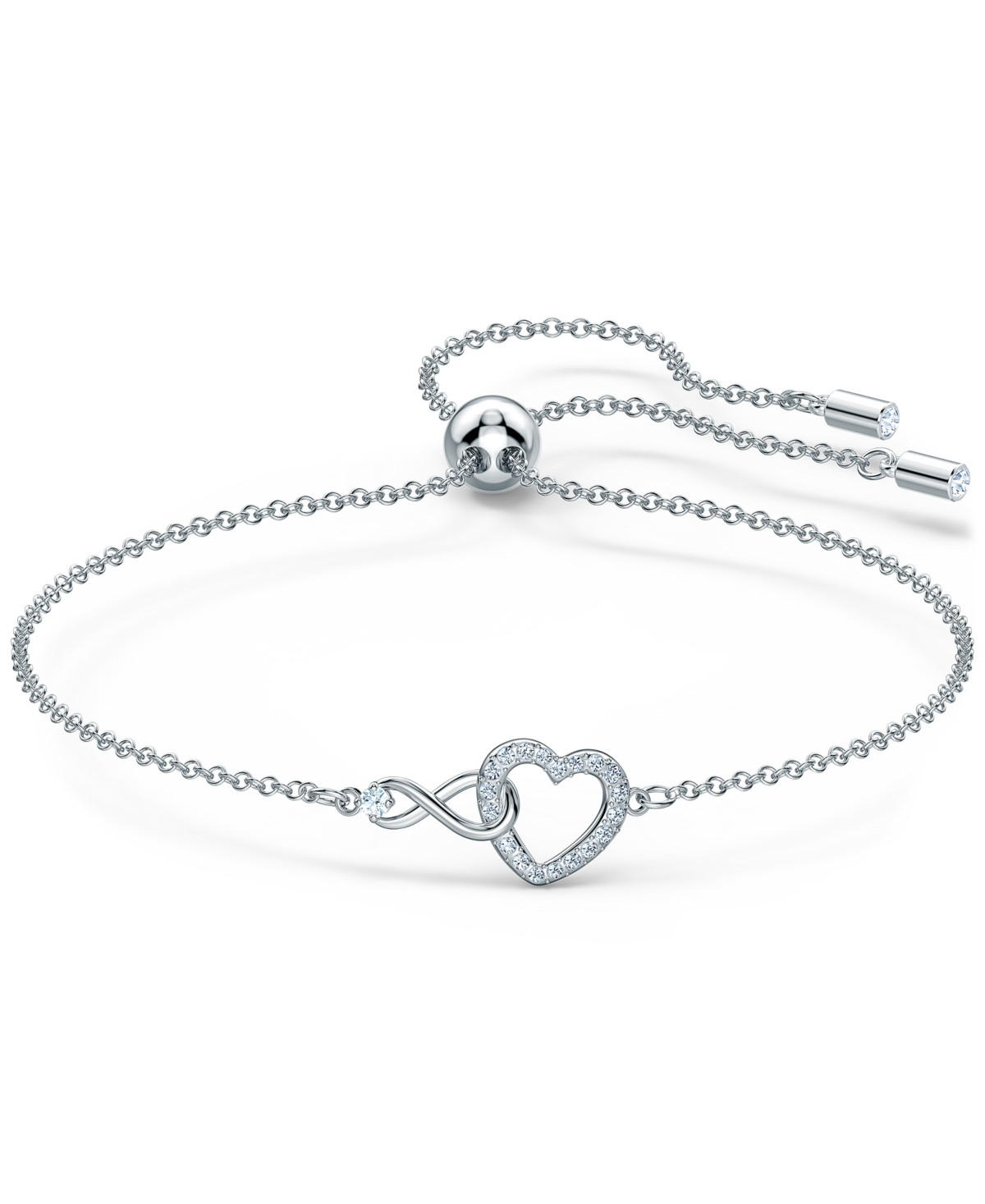 Swarovski Silver-Tone Crystal Heart & Infinity Symbol Slider Bracelet - Crystal | Macy's