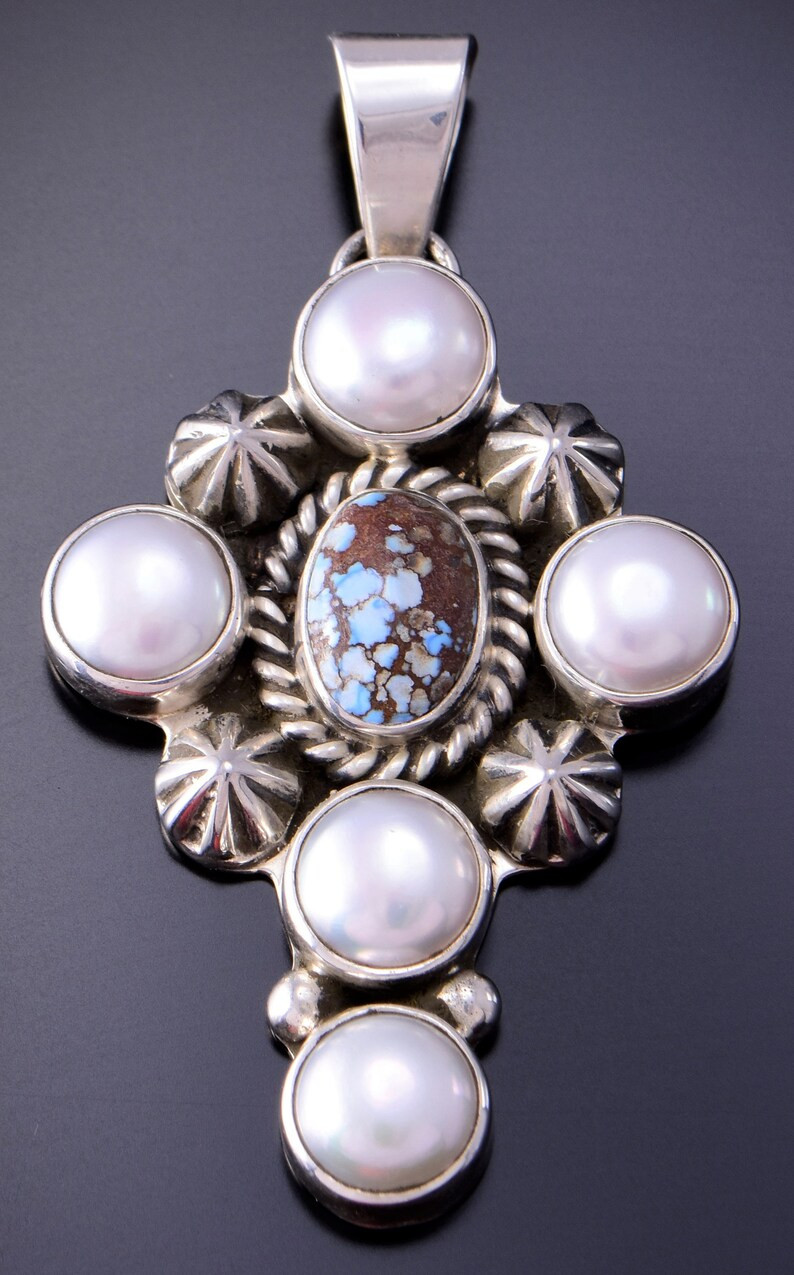 Silver & Golden Hills Turquoise - Freshwater Pearls Cross by Erick Begay 3C30Q | Etsy (US)