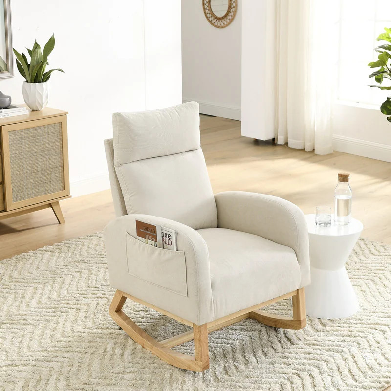 Beige Polyester Rocking Nursery Modern Lounge Chair for Living Room and Bedroom | Bed Bath & Beyond