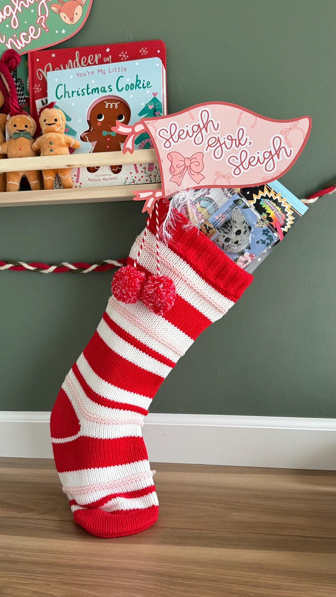 Sleigh Girl Sleigh Christmas Pennant, Printable Christmas Card, Christmas Party Decor, Pink Girly... | Etsy (US)