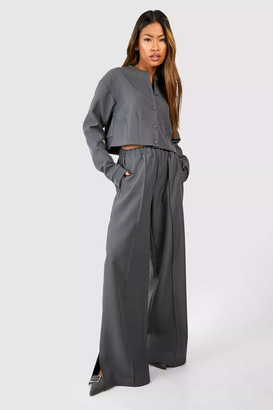 Tailored Seam Front Slouchy Wide Leg Trousers | Boohoo.com (UK & IE)
