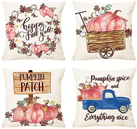 Fall Pink Pumpkin Decorative 18"x 18" Throw Pillow Covers - Autumn Thanksgiving Harvest B... | Amazon (US)