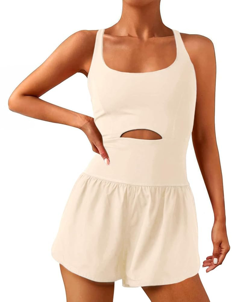 Wenlia Women Workout Romper Onesie with Padded Bras Sleeveless One Piece Outfits Shorts Atheletic... | Amazon (US)