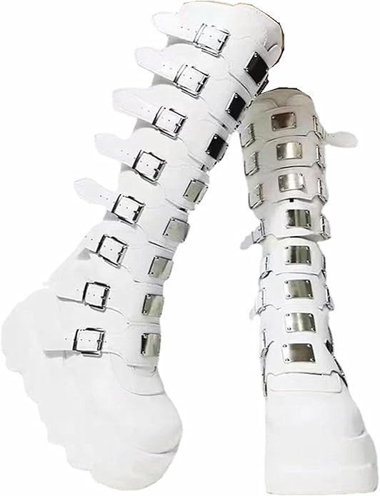 Gothniero High Platform Knee Boots Chunky Heel Wedge Black Boots For Women Combat Goth Punk Motor... | Amazon (US)