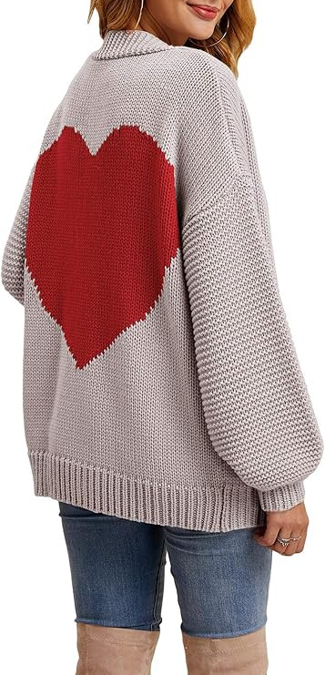 Tutorutor Womens Oversized Love Heart Pattern Print Open Front Cardigan Sweaters Casual Boho Spri... | Amazon (US)