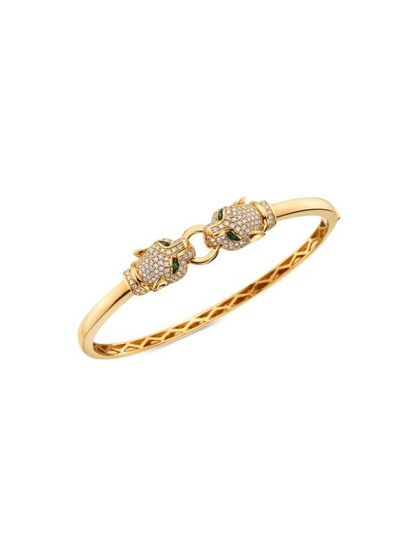 14K Yellow Gold, Emerald & Diamond Panther Bangle Bracelet | Saks Fifth Avenue OFF 5TH