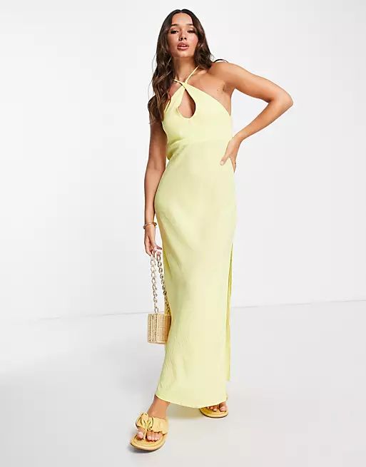 ASOS DESIGN wrap neck maxi dress with thigh split in mandarin | ASOS (Global)