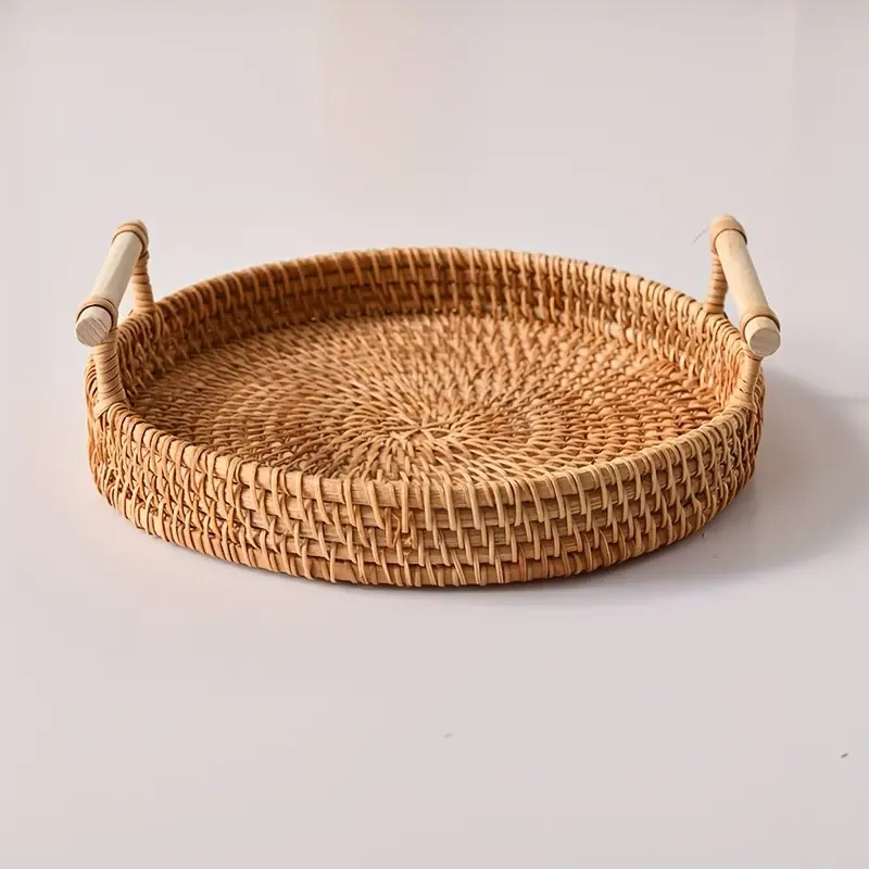 Handmade Rattan Serving Tray Double Ear Tea Tray Fruit Plate - Temu | Temu Affiliate Program