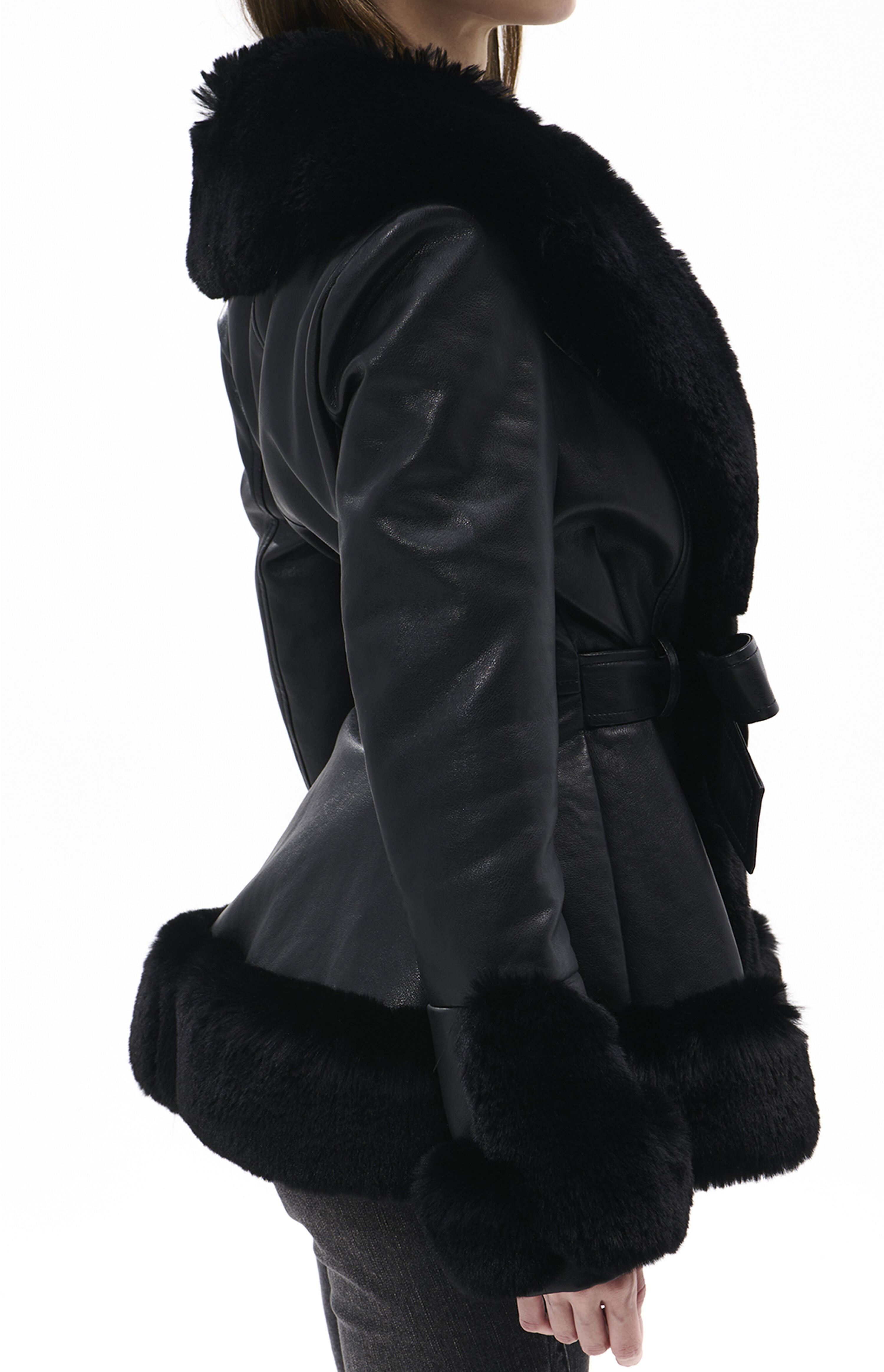 AZALEA WANG Kenzy Black Faux Leather & Fur Belted Coat | PacSun | PacSun