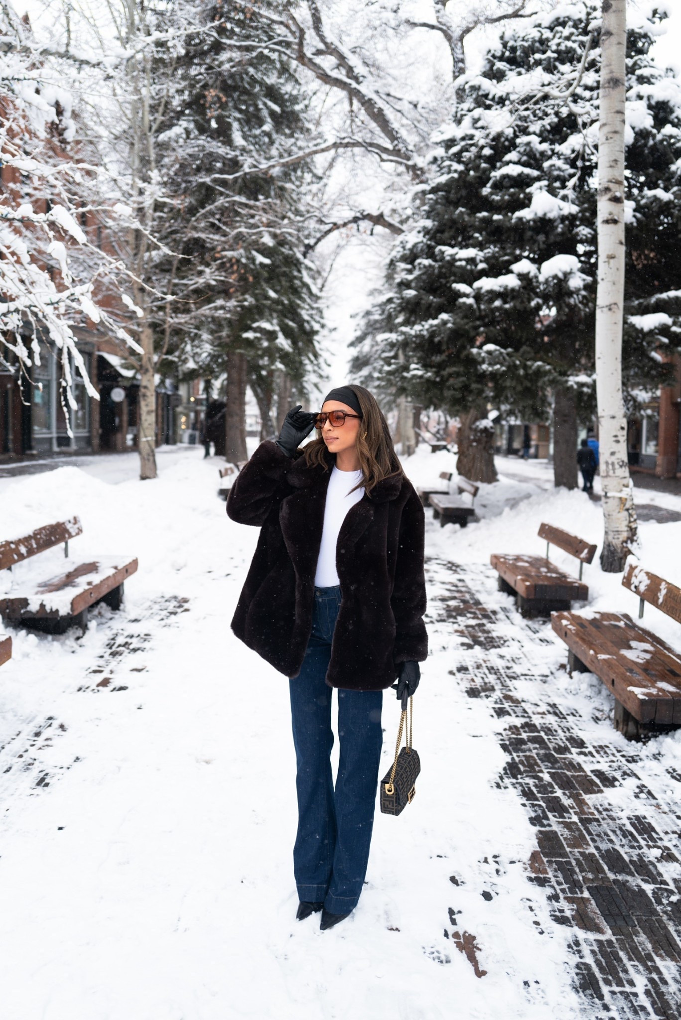 Aspen outfit! Wearing size medium fur coat, size 26 dark trouser denim (pre-bump) 

Jeans
Winter outfit 
Après ski outfit 
Winter fashion 

#LTKSeasonal