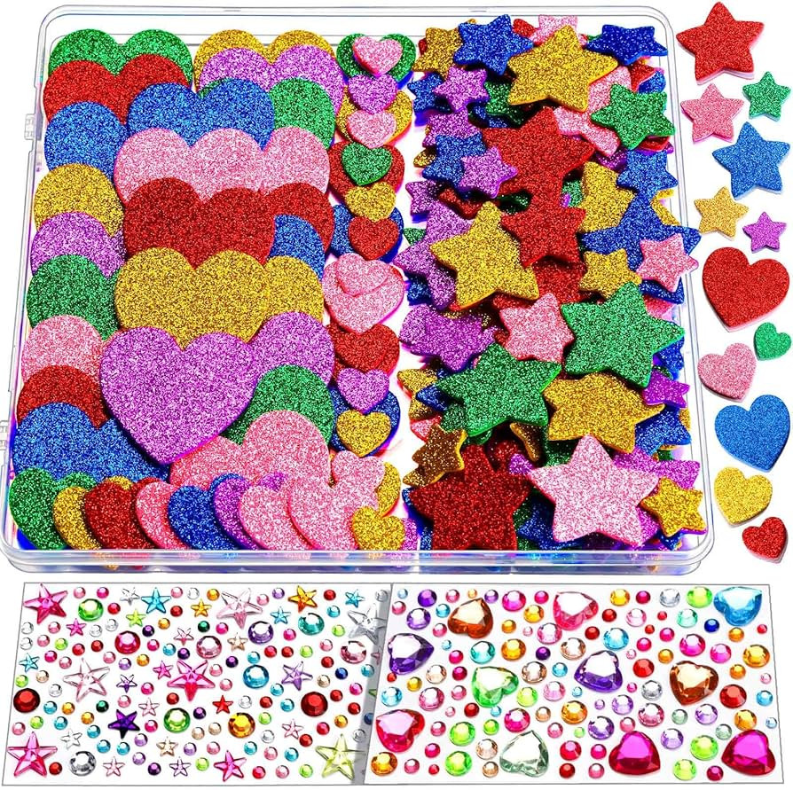 YGDZ Glitter Foam Stickers Set, Colorful Self Adhesive Stars Heart Gems Sticker for Kids Crafts, ... | Amazon (US)
