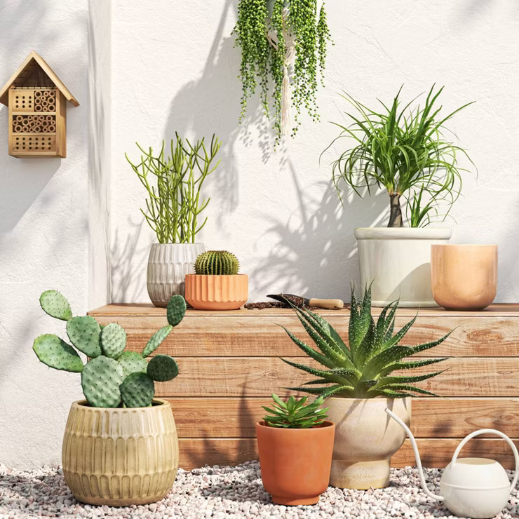 8" Wide Textured Outdoor Ceramic Planter Gray - Threshold™ | Target