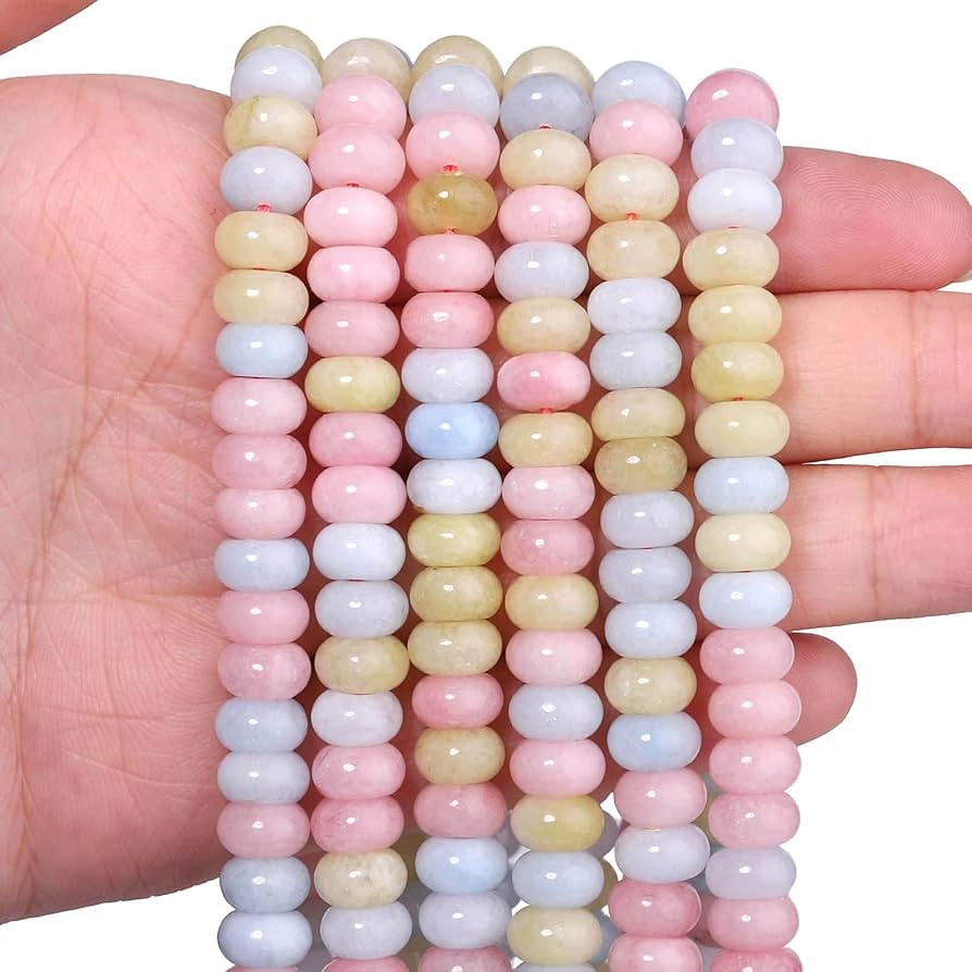Songxi 5x8mm Natural Morganite Stone Rondelle Beads, 75PCS Spacer Round Loose Abacus Beads for Je... | Amazon (US)