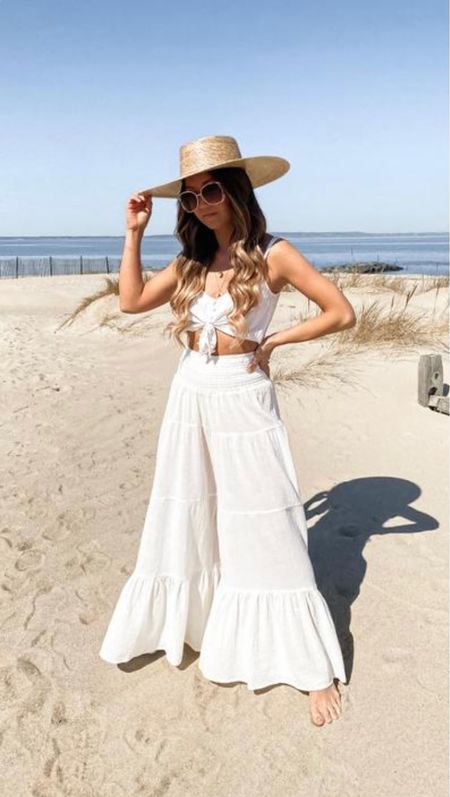 Summer outfit that’s perfect for the beach: button up crop cami, wide leg pants, & straw sun hat

// #ltkseasonal #ltkstyletip #ltkunder50 #ltkunder100 #ltkfind #ltktravel summer tops, beach pants, wide leg pants, linen pants, white pants, lightweight pants, vacation outfits, vacation outfit, vacation dress, resort outfit, resort wear, vacay, pool, beach outfit, summer outfit, summer outfits, neutral style, Lulus, Revolve, Petal and Pup, VICI, Asos, Shein