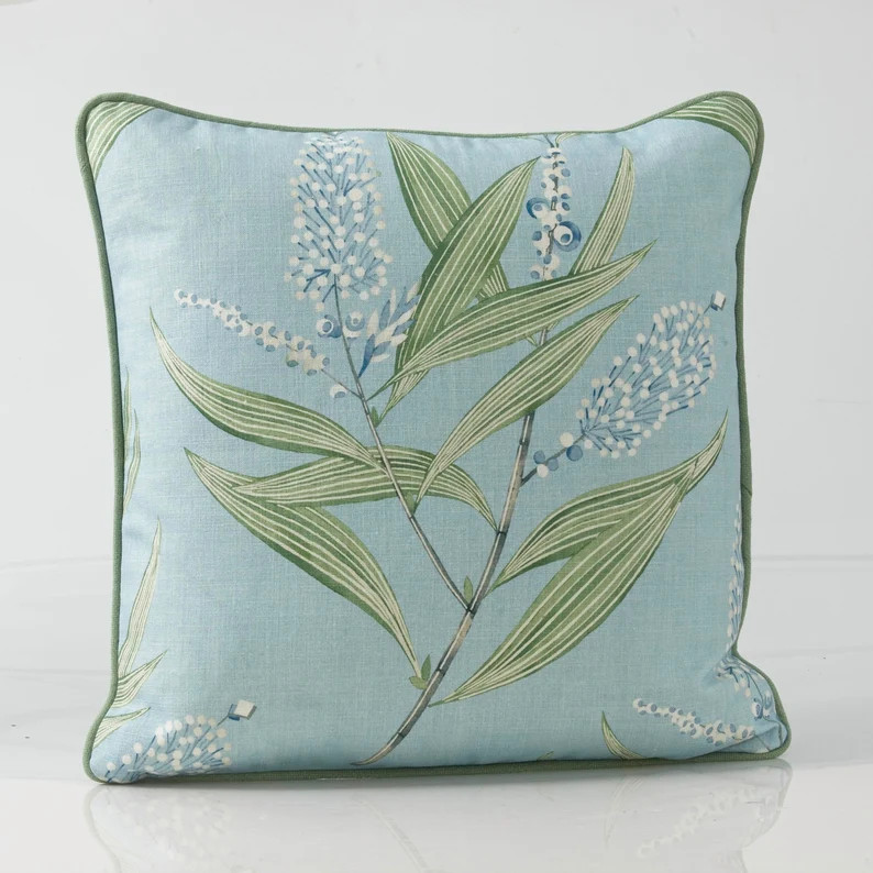 Thibaut winter bud  pillow cover in soft blue,  blue and green pillow cover,  high end pillow cov... | Etsy (US)