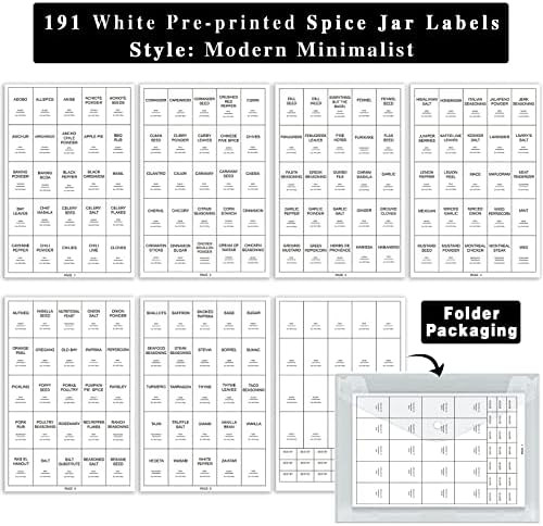 GPOVVIMX 191 Spice Jar Labels Preprinted Minimalist Stickers - White Waterproof Label - Fit Round or | Amazon (US)