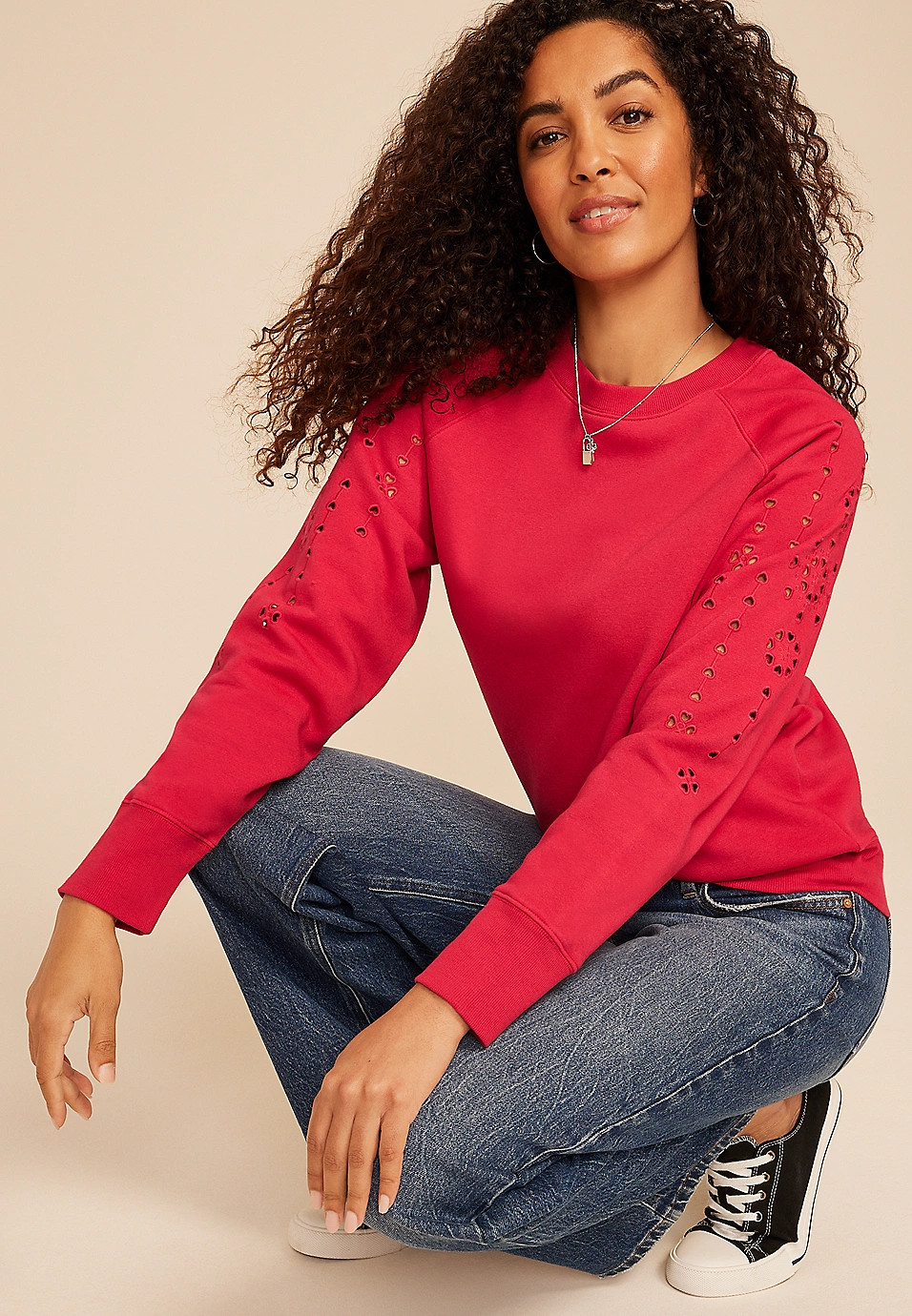 Heart Eyelet Relaxed Fit Sweatshirt | Maurices