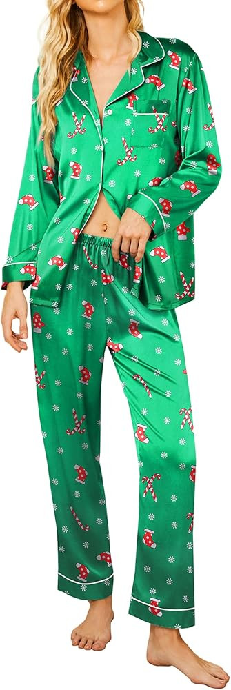 Ekouaer Silk Satin Pajamas Women's Long Sleeve Sleepwear Soft Button Down Pj Set 2 Piece Loungewe... | Amazon (US)