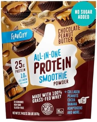 FlavCity Grass Fed Whey Chocolate Protein Powder - Chocolate Peanut Butter - 25g Protein & 10g Co... | Amazon (US)