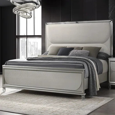 Upholstered LED Queen Size Bed With Acrylic Legs In Silver | Wayfair North America