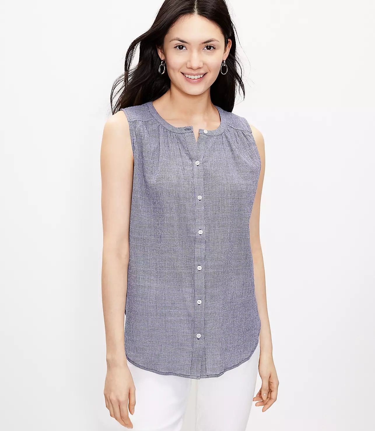 Checked Sleeveless Button Down Shirt | LOFT