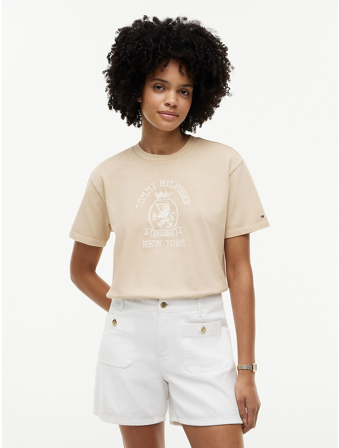 Tommy Hilfiger Women's Crest Logo Garment-Dyed Boxy T-Shirt - Clayed Pebble - XXS | Tommy Hilfiger (US)