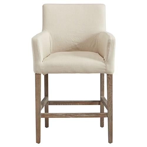 Avery Rustic Lodge Brown Oak Wood Frame White Performance Cushion Counter Stool | Kathy Kuo Home