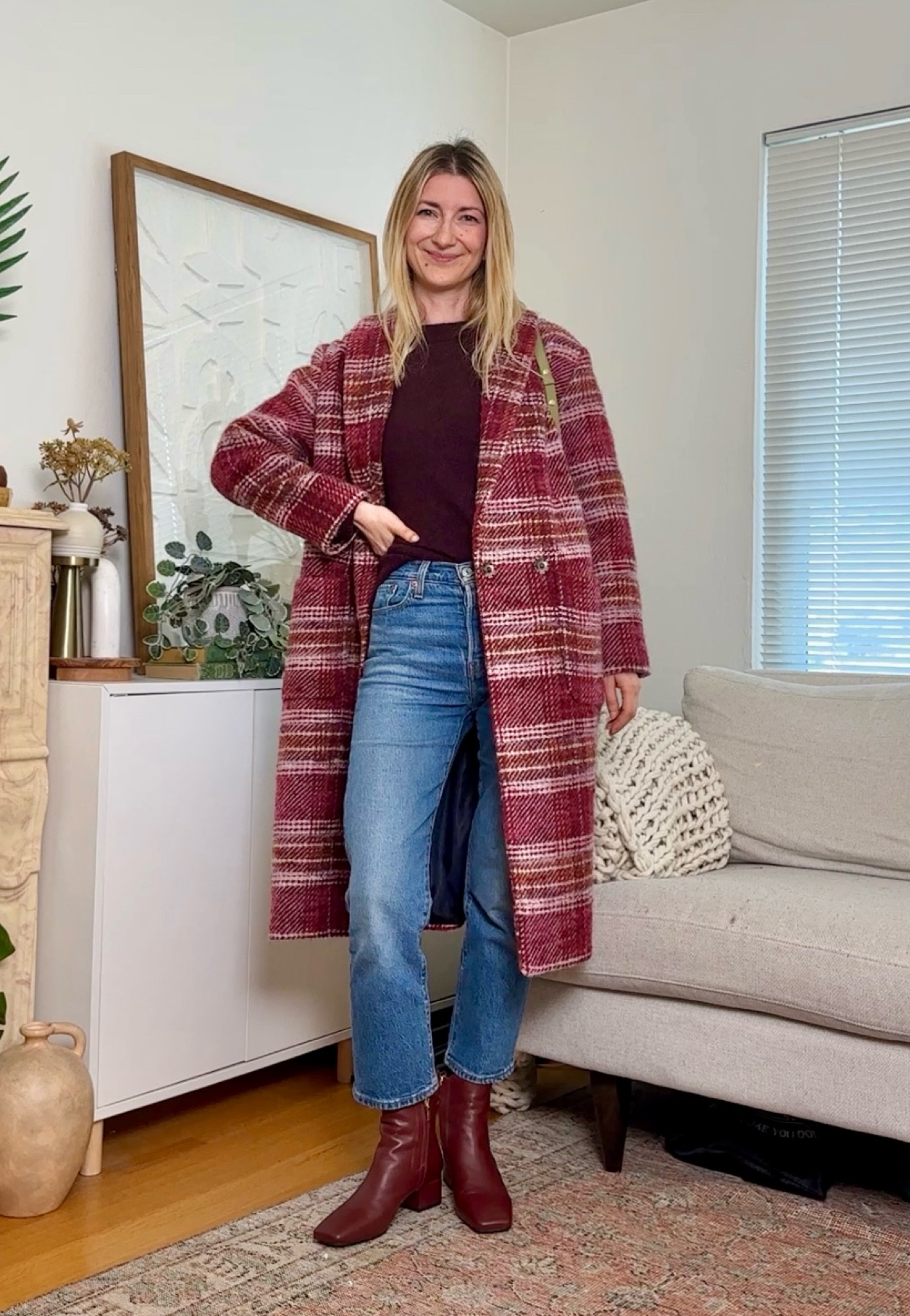 Statement Fall/Winter wool coat in red/pink/burgundy paired either square toe leather boots

#LTKstyletip #LTKshoecrush
