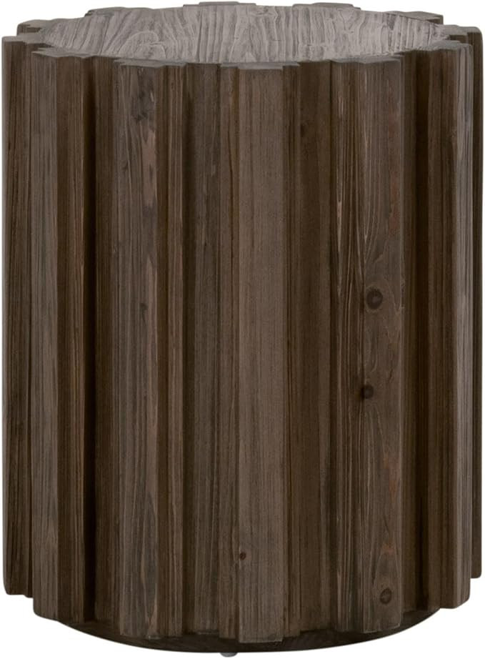 Benjara NYL 21 Inch Accent Table, Round Shape, Fluted Details, Plinth Base, Brown | Amazon (US)