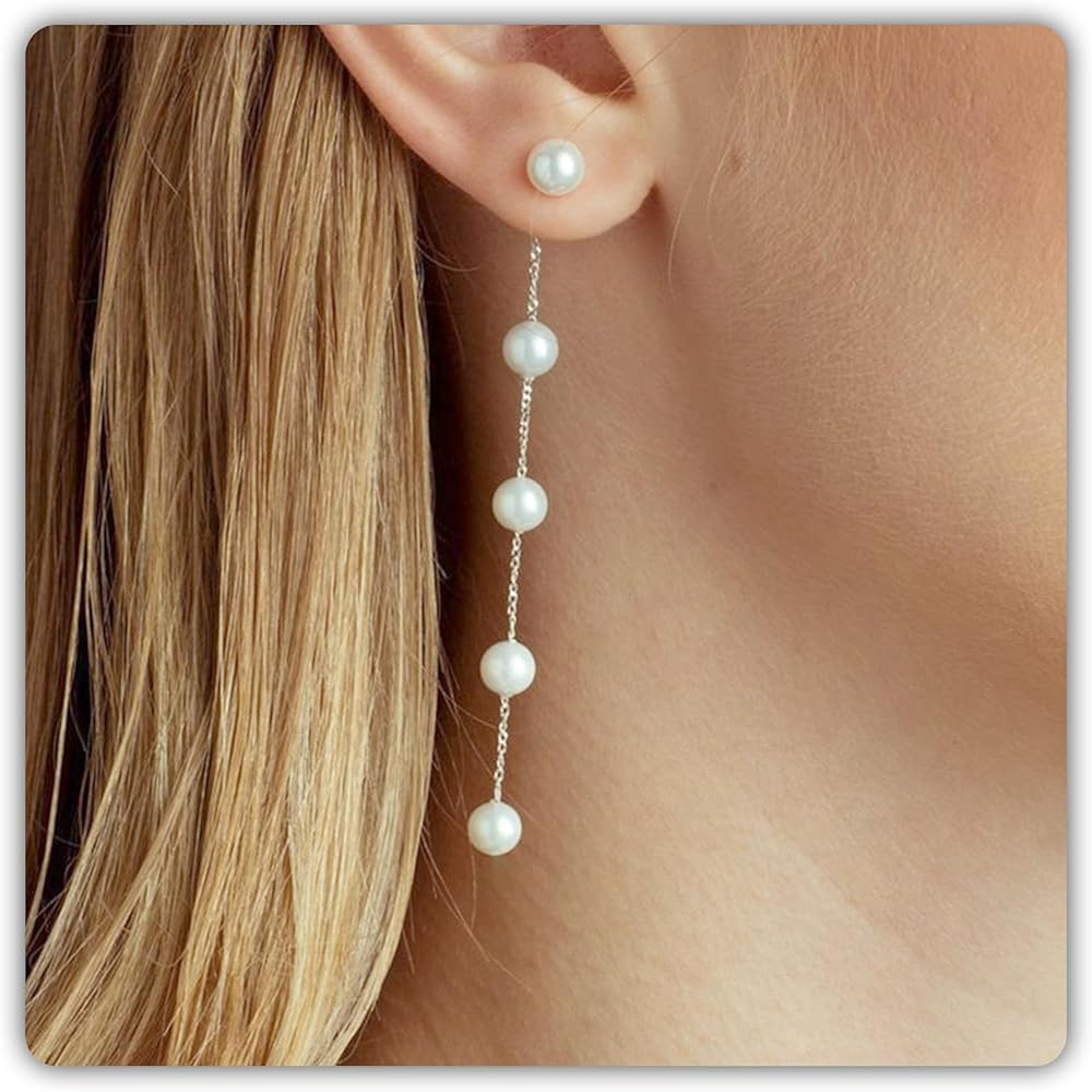 Pearl Earrings for Women, Gold Pearl Drop Earrings Dainty Silver Dangle Earring for Wedding, Bow ... | Amazon (US)