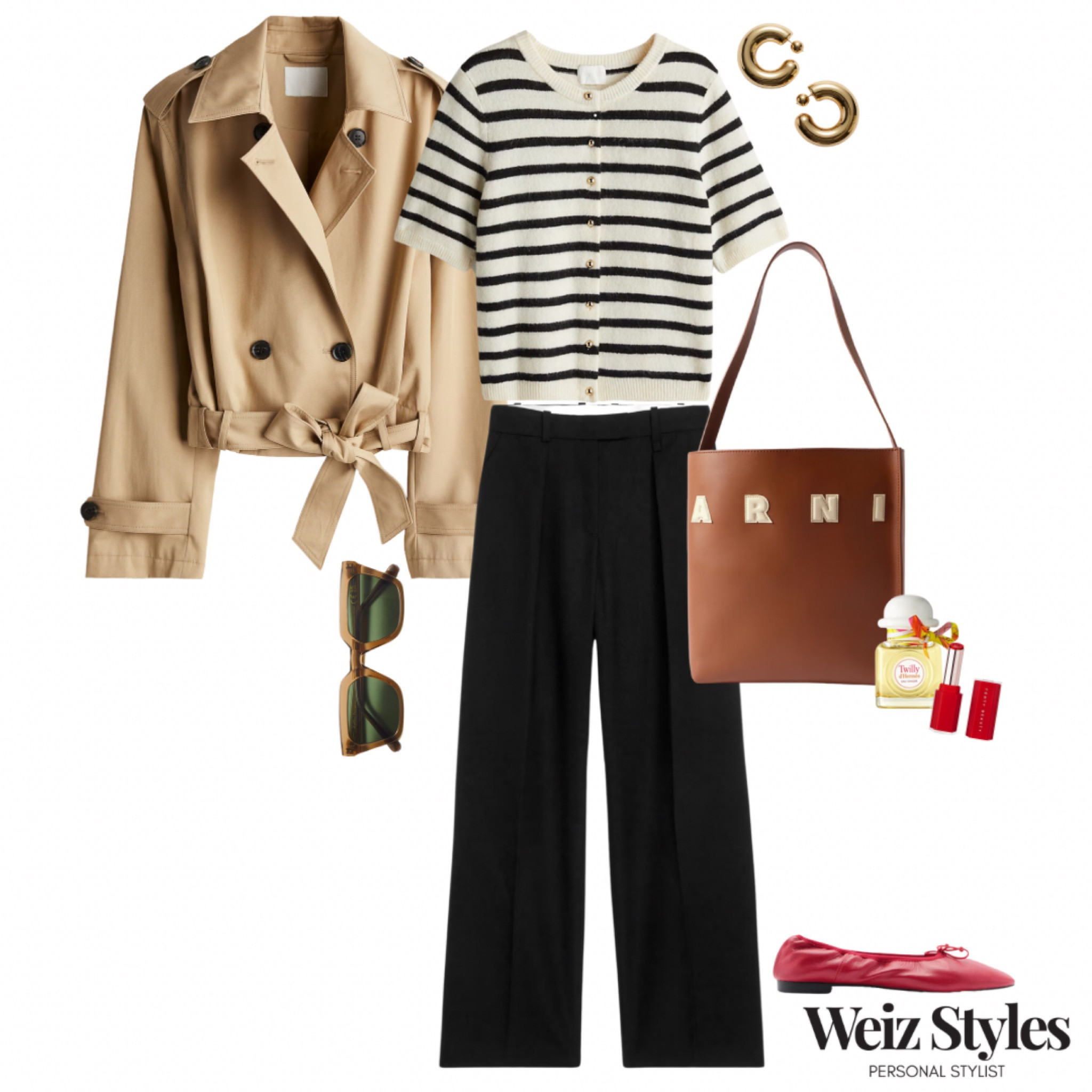 An effortlessly chic outfit ✨ I’m loving this super cute stripey knit tee with the fun gold bottons! It classically pairs with the wide leg trousers, cropped trench and red ballerina flats ❤️ 

Head to www.weizstyles.com to find out how I can help you on your style journey 💃🏻

Louise x

Personal stylist, styling, ootd, neutral aesthetic, London, Weiz styles, shopping, outfit of the day, uk, confident, handbag, bag, perfume, fragrance, lipstick, lip, elevate you style, feel good, flat lay, shopping, high street, designer, ltk, wide leg trousers, H&M, net a porter, marni, handbag, brown, black, red lipstick, lippy, lip, John Lewis, womenswear, cos, gold earrings, hoops, knit, knitwear, boxy tee, gold buttons, details, cute, chic, effortless, feminine, classic, sophisticated, elevated, elegant, shop, trend, trendy, cropped trench lacy, jacket, neutral, red ballerina flats, shoes, sunglasses, and other stories, T-shirt, tee, waist, belted, shape

#LTKuk #LTKautumn #LTKstyletip
