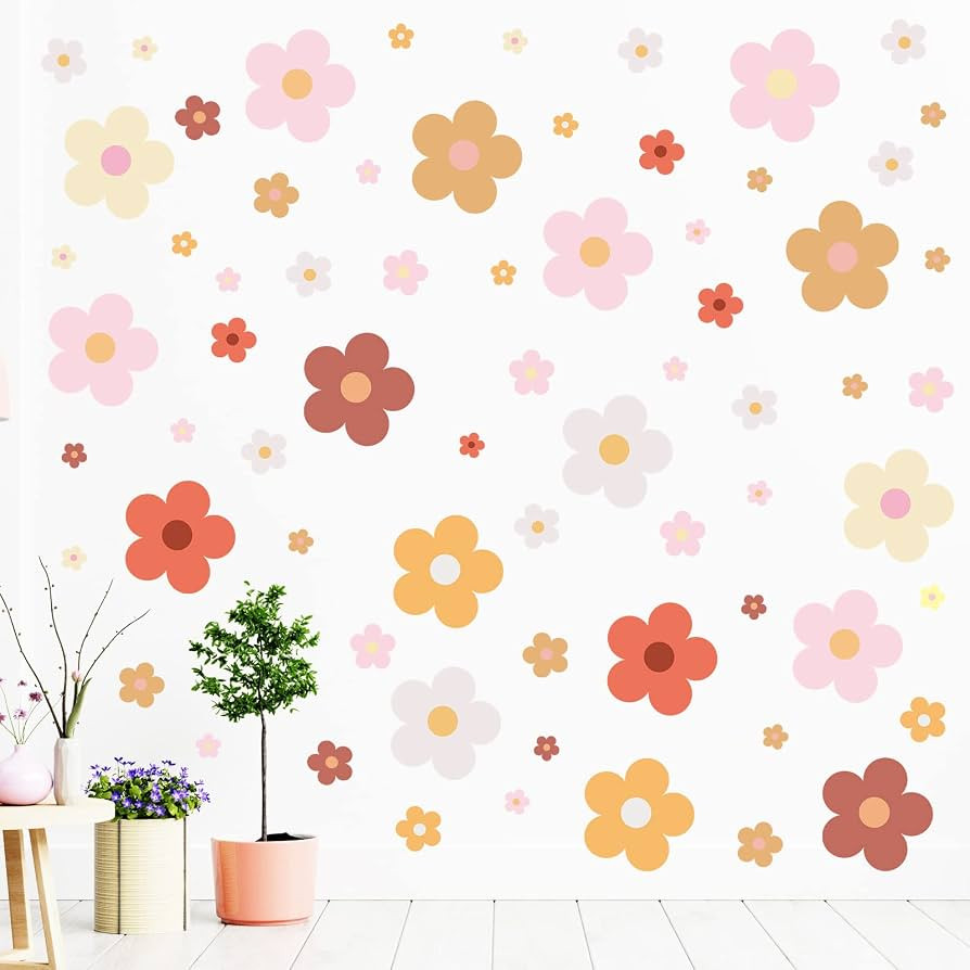 128 Pcs Y2K Room Decor Cute Flowers Wall Decal Aesthetic Preppy Wall Art Decor Peel and Stick Ret... | Amazon (US)