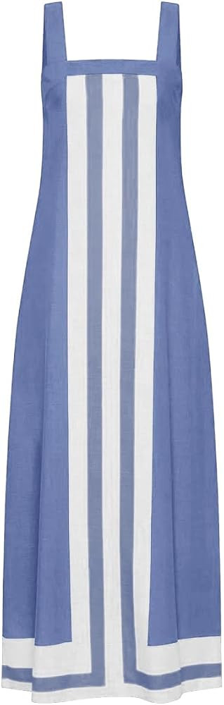 2025 Women Bohe Summer Floral Dress Color Block Maxi Casual Striped Beach Coverups Overall Dress | Amazon (US)