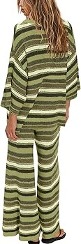 ReachMe Womens Oversized Striped 2 Piece Set Sweater and Wide Leg Pants with Pockets Pajama Loung... | Amazon (US)
