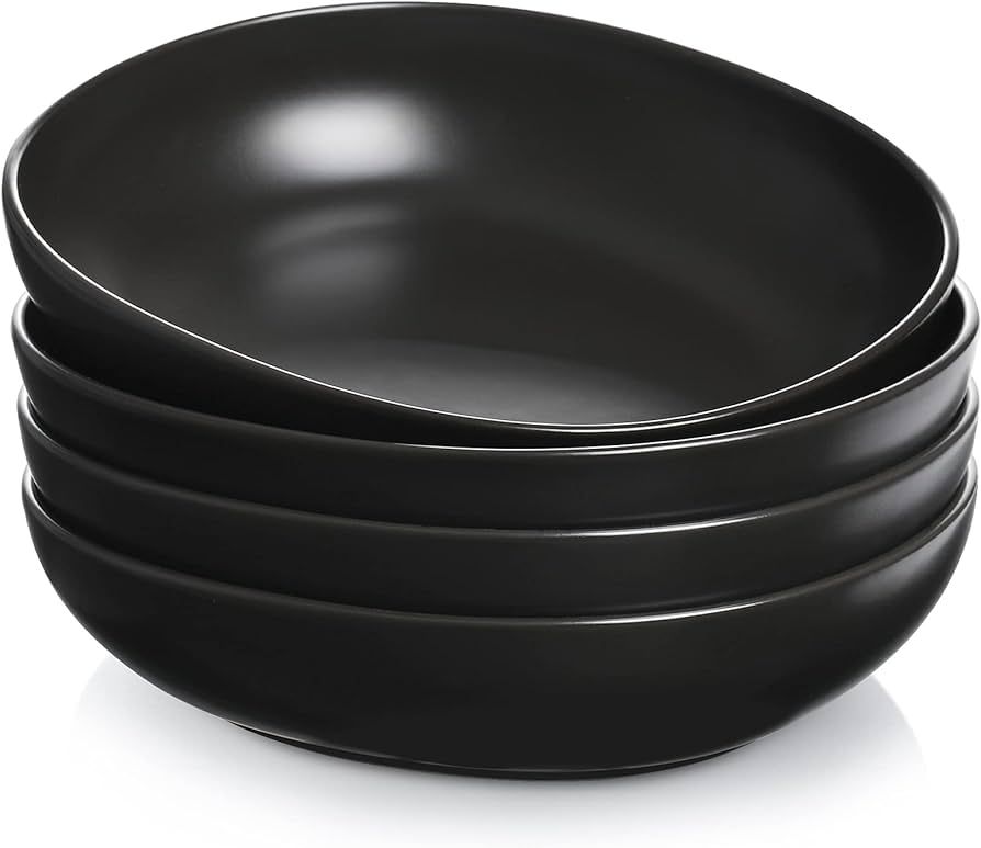 Teocera Pasta Bowls, Salad Bowls Set, Large Serving Bowls, 50 Ounce Porcelain Matte Black Bowls S... | Amazon (US)