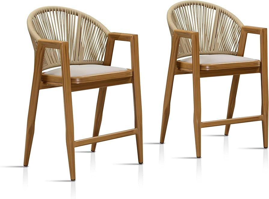 PURPLE LEAF Outdoor Counter Height Bar Stools Set of 2 Wicker Rattan Counter Stools Bar Chairs Ba... | Amazon (US)