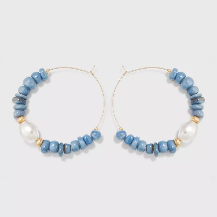 Pearl and Shell Bead Hoop Earrings - A New Day™ | Target