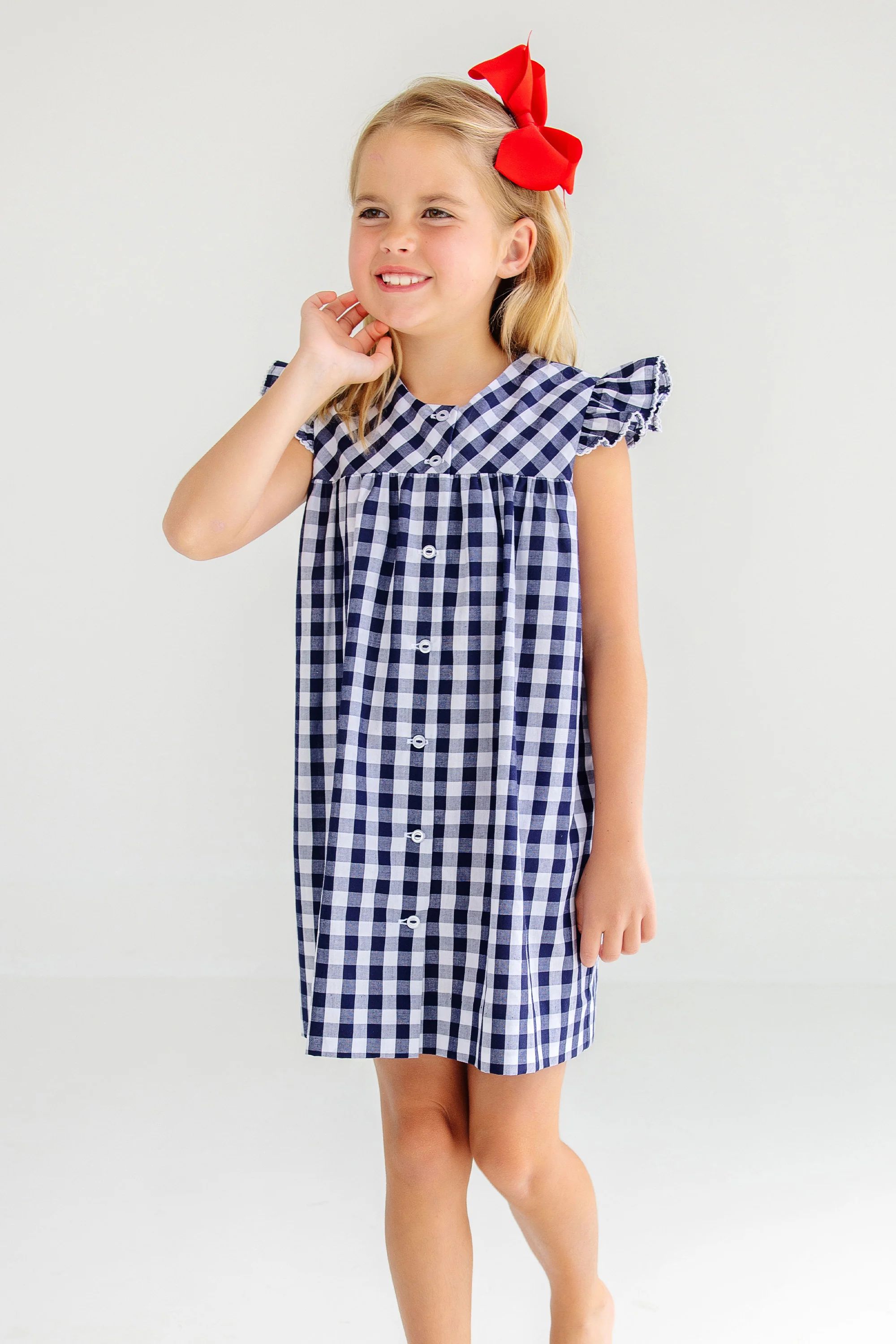 Angel Sleeve Tabitha's Teacher Pet Dress - Nantucket Navy Chatham Check | The Beaufort Bonnet Company