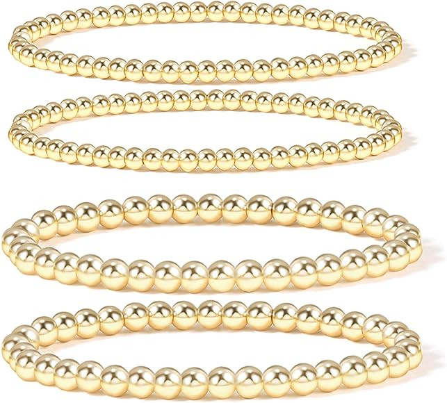 Elegance 11 designs 14K Gold Plated Bead Ball Bracelet Stretchable Elastic Gold Beaded Bracelets ... | Amazon (US)