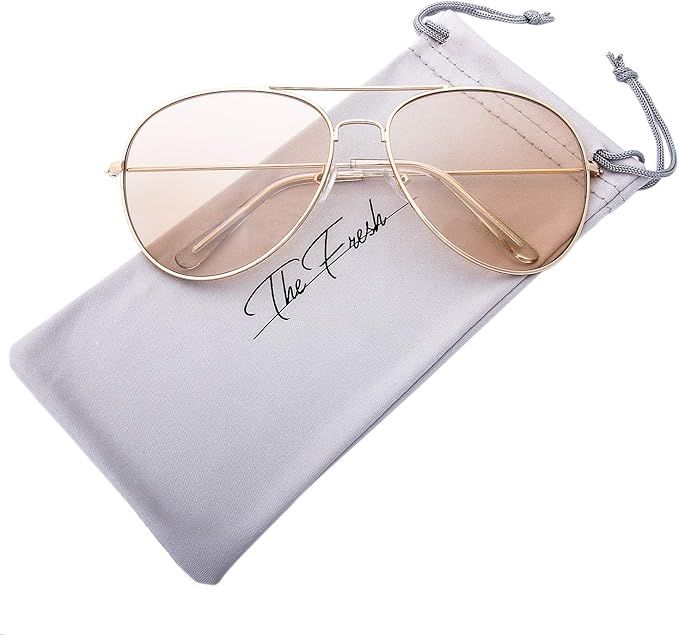 The Fresh Classic Aviator Frame Light Color Lens XL Oversized Sunglasses Gift Box | Amazon (US)