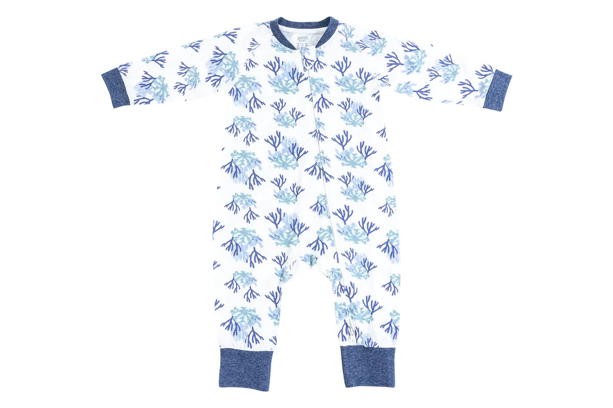 Bamboo Jersey One-Piece Zip Footless Sleeper - Blue Reef | Nest Designs