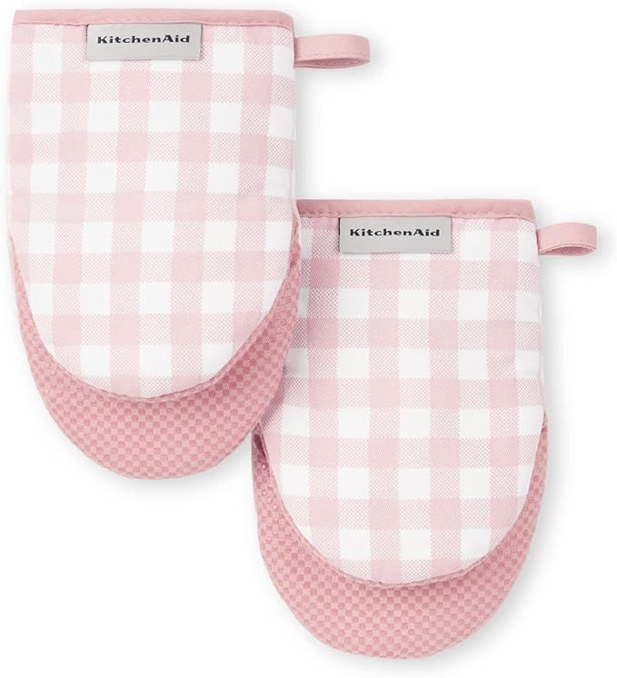 KitchenAid Gingham Mini Oven Mitt 2-Pack Set, Dried Rose, 5.5"x8" | Amazon (US)