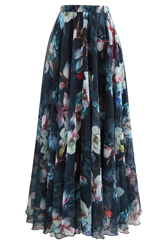 Flowy Floral Chiffon Maxi Skirt for Garden Parties & Romantic Dates | Chicwish