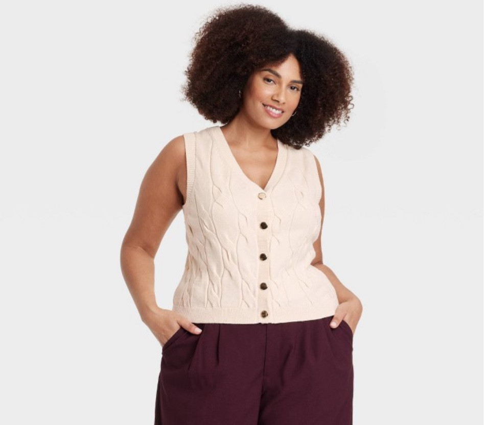 Gorgeous Cardigan vest in solid color, three color options! 
•	Cable-knit pattern and ribbed trimming
•	Made from lightweight viscose-blend fabric
•	Front full-length button down
•	Mid length and casual fit

#LTKBacktoSchool #LTKMidsize #LTKPlusSize