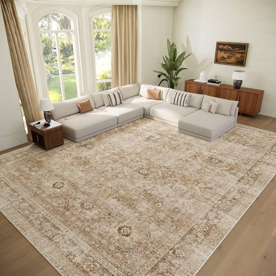 Washable 9x12 Area Rugs for Living Room, Boho Non-Slip Vintage Distress Lager Rugs for Bedroom Di... | Amazon (US)