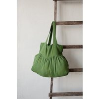 Apple Green Ruffle Linen Tote Bag Oeko-Tex Certified | Etsy (US)