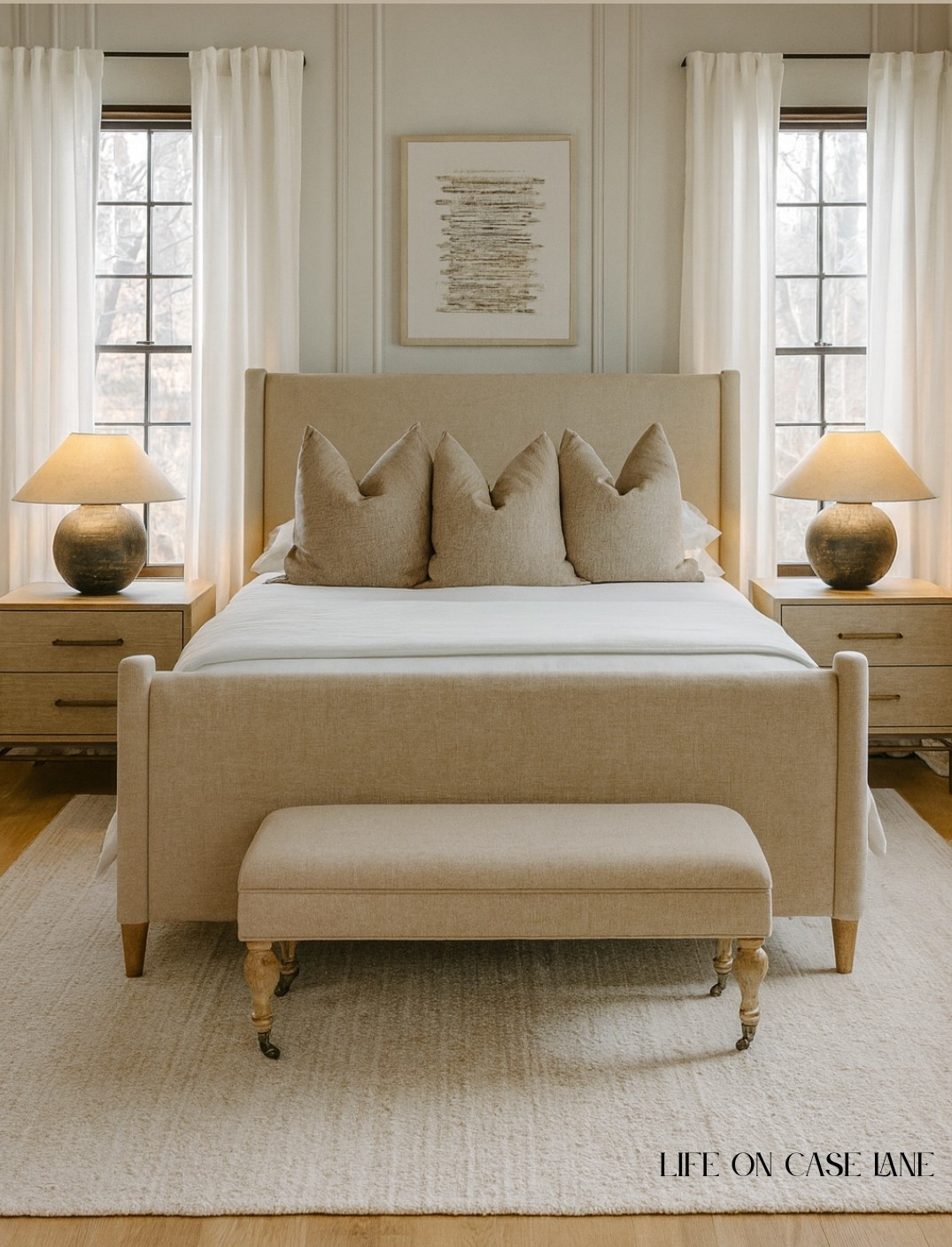 Labor Day furniture sale - Primary bedroom furniture, master bedroom, guest bedroom, traditional bedroom, transitional bedroom, nightstand, upholstered bed, area rug, bedroom bench, bedroom chandelier, lamp, bedroom lamp, neutral bedroom, curtains, neutral curtains, triple pleat pinch curtains, affordable furniture, good quality furniture, wayfair, Loloi

#LTKHome #LTKSaleAlert