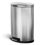 Home Zone Living 45 Liter / 12 Gallon Stainless Steel Trash Can, Semi-Round, Pedal, Brushed Silver | Amazon (US)