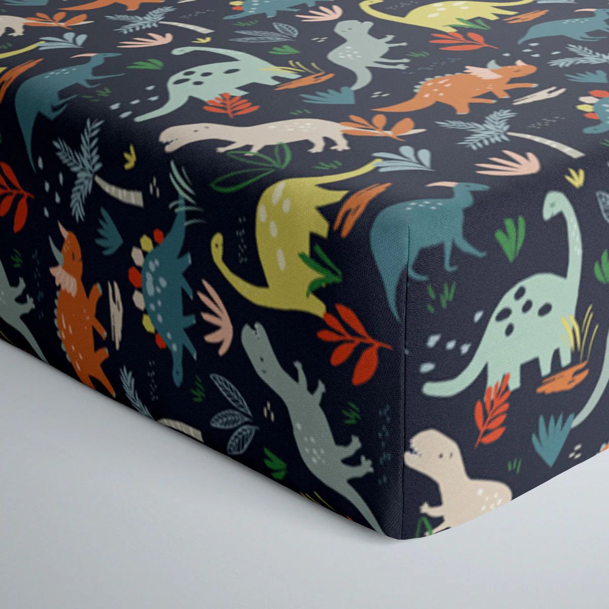 Navy Jurassic Jungle Fitted Crib Sheet | Little Sleepies