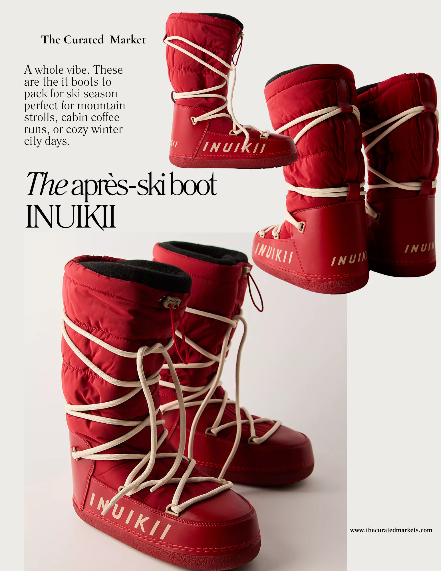 The après-ski boot that just entered the chat 👀❄️ Meet INUIKII, a sustainable luxury boot brand founded by Cinzia Maag and her sons, designed with the slopes (and style) in mind.
⁠
I spotted these cherry red beauties and instantly fell in love. The craftsmanship is insane, the design is sleek but functional, and the laces? A whole vibe. These are the boots to pack for ski season perfect for mountain strolls, cabin coffee runs, or cozy winter city days.
⁠
If you love discovering under the radar fashion finds, this is your sign to add INUIKII to your wishlist.
⁠
✨ Linked my favorites in my LTK tap to shop & thank me later. 

 #LTKSeasonal #LTKOver40 #LTKStyleTip